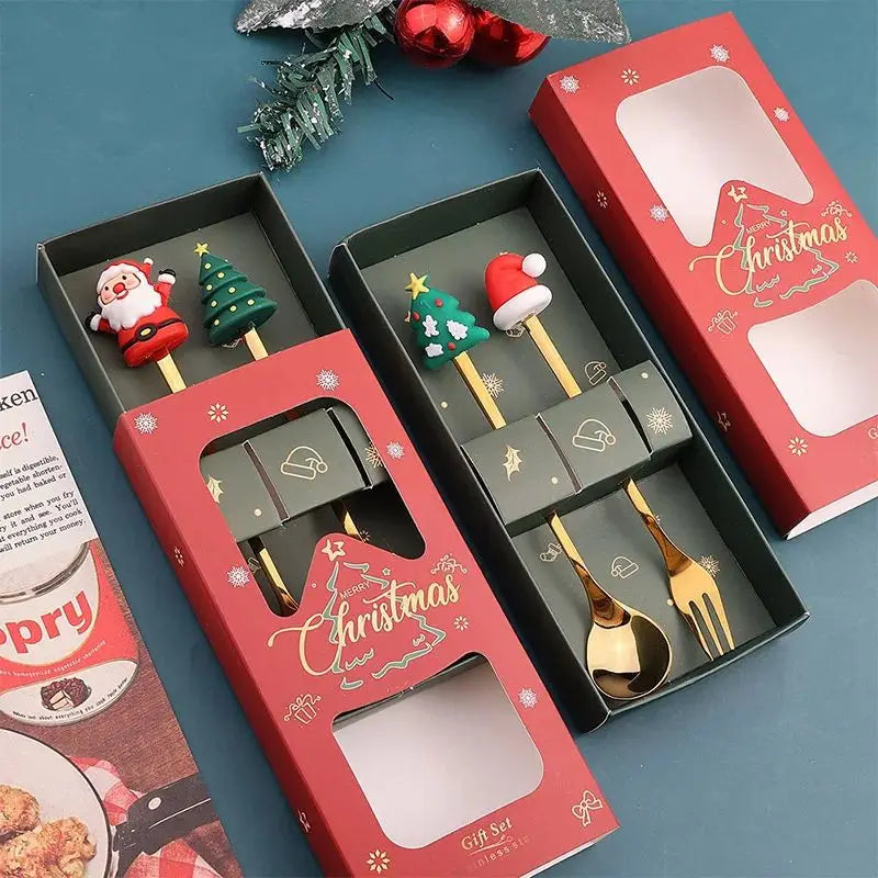 Christmas Set Stainless Steel Creative Cartoon Knife Fork Spoon 2/4/6pcs Set Holiday