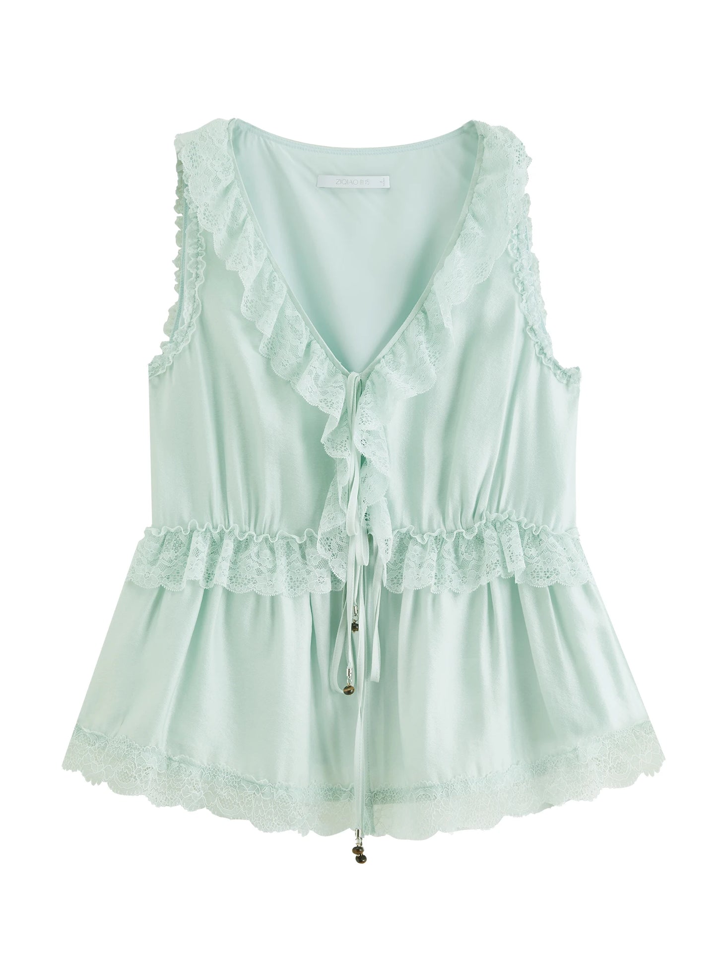 Women's 2026 Summer New Arrival Pearlescent Lace Sleeveless Blouse V-Neck Elegant Top V-neck Lace Decoration Shirts