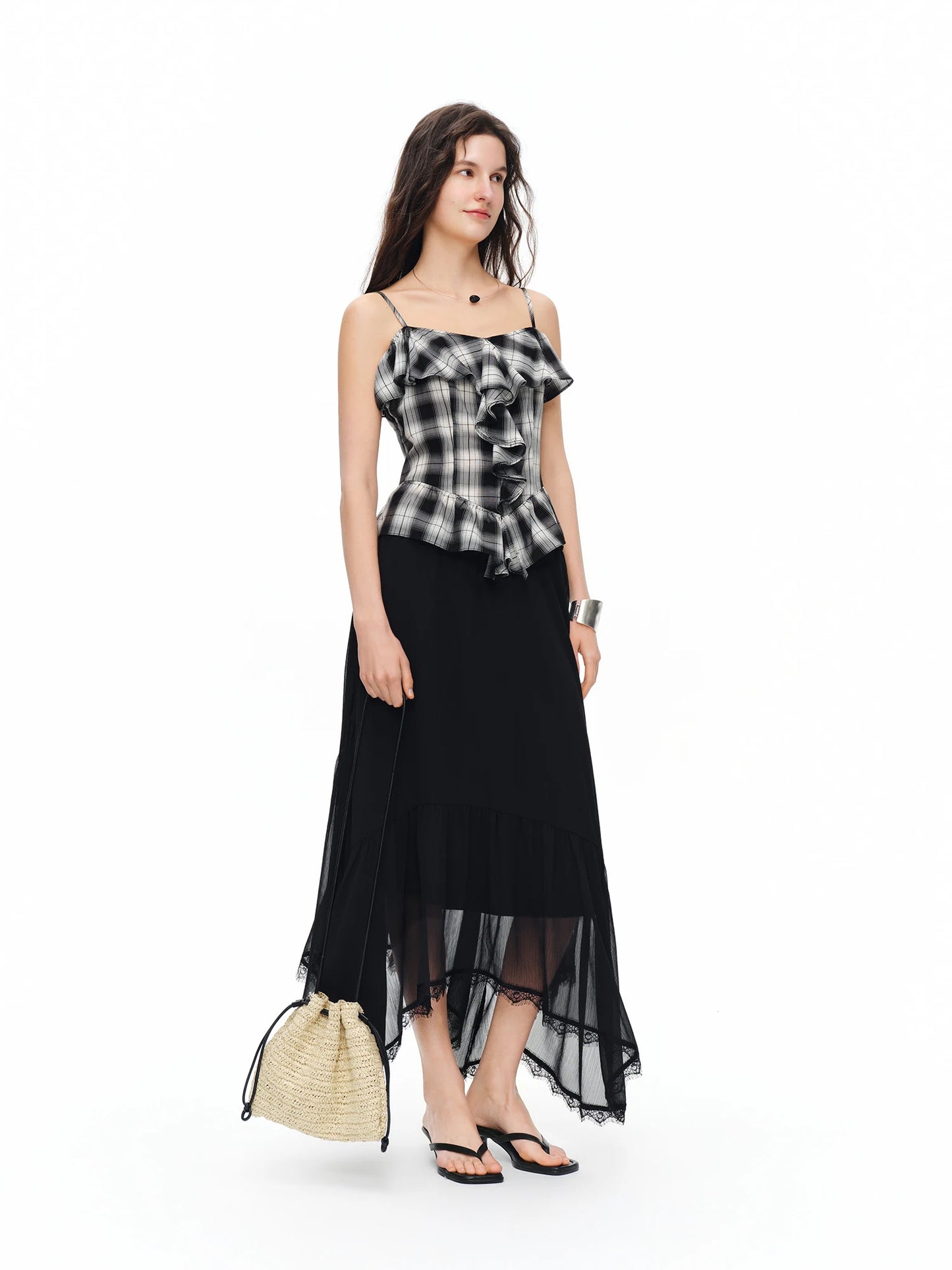 Summer New Arrival Elegant  Midi Skirt High-waisted Black