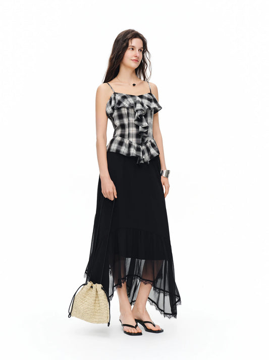 Summer New Arrival Elegant  Midi Skirt High-waisted Black