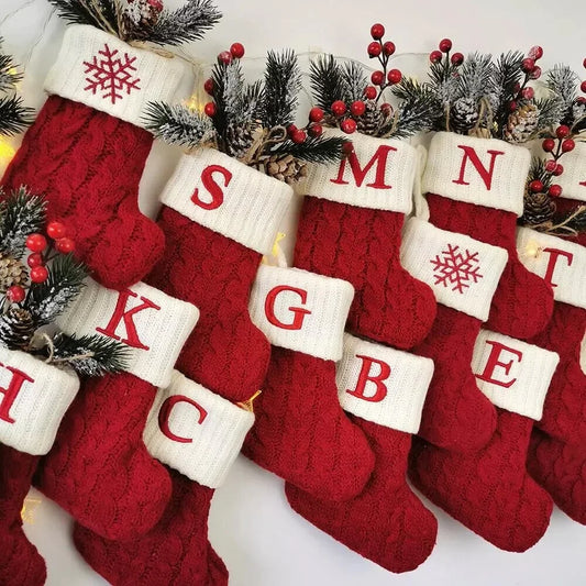 Christmas Socks Knitting Snowflake Letter Stocking Christmas Decoration 2025 For Home
