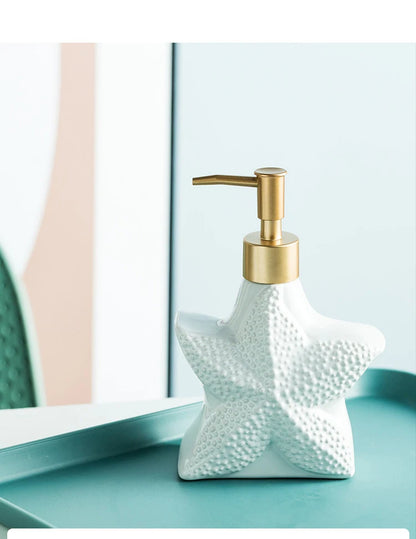 Porcelain Bathroom Set Bathroom  Ceramic Starfish Shell Soap Dispenser Gargle Cup Bathroom Accessories Shower Gel Divided Bottle Soap Dish