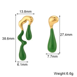 Enamel Asymetric Love Twisted Earrings Colorful 18K Gold Plated  316L Stainless Steel Ear Jewelry