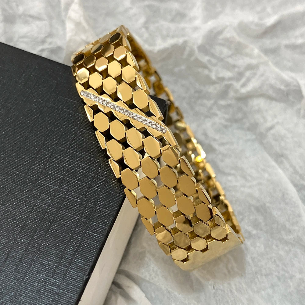 Wide Bracelets for Women Punk Gold Color Jewelry