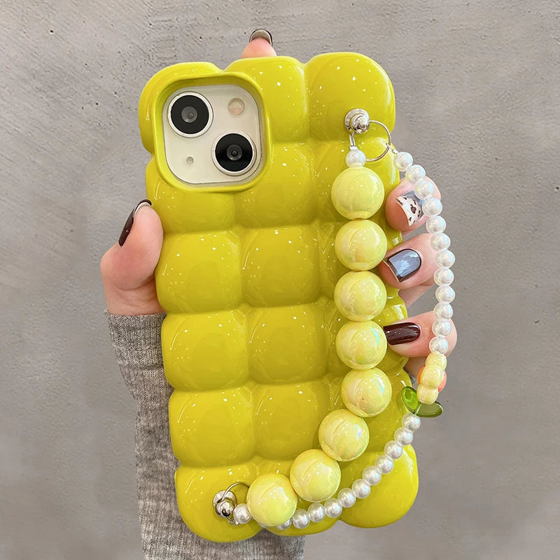 Luxury Pearl Bracelet  3D Ice Lattice Case For iPhone 13 Pro Max 16 15 14 11 12 Phone Back Cover