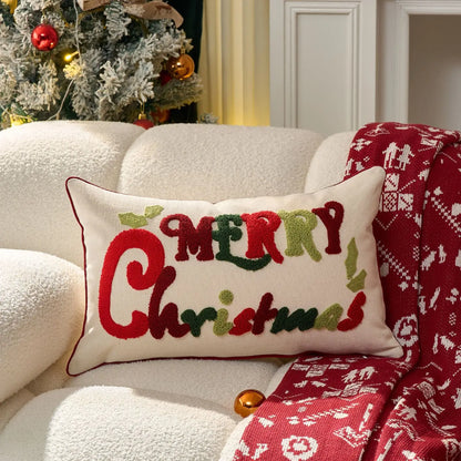 1Pcs Red Christmas Embroidery 'HOHOHO' Snowflake & Gingerbread Man Cushion Pillow Cover Festive