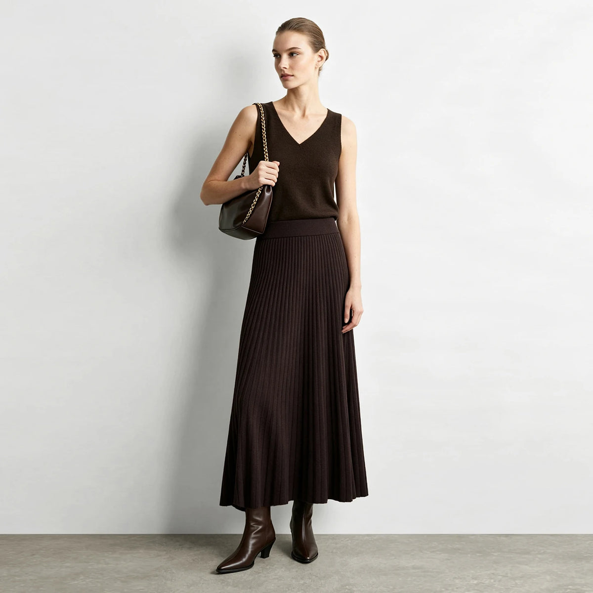 Skirts High Waist A-Line Elastic Slim Swing Ribbed Knit Midi Skirt