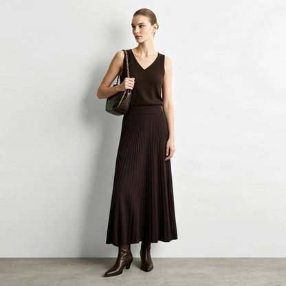 Skirts High Waist A-Line Elastic Slim Swing Ribbed Knit Midi Skirt