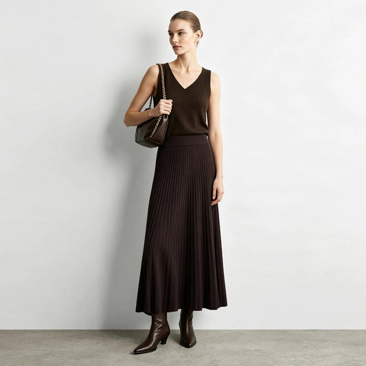 Skirts High Waist A-Line Elastic Slim Swing Ribbed Knit Midi Skirt