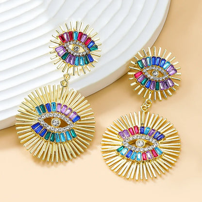 Metal Evil Eye Post Dangle Earrings For Women Multi Colors