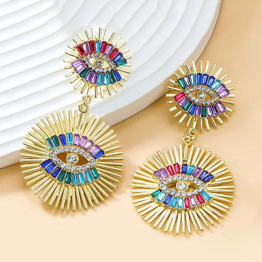 Metal Evil Eye Post Dangle Earrings For Women Multi Colors
