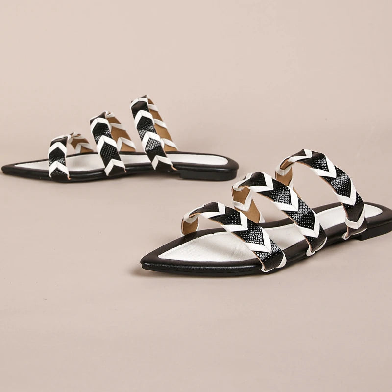 Pointed Toe Weave Flat Slippers