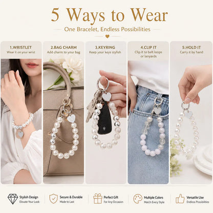 Women's Beaded Wristlet Keychain Bracelet Minimalist Acrylic Beads Phone Case Earphone Cover Strap Hands-Free Cell Phone Charm