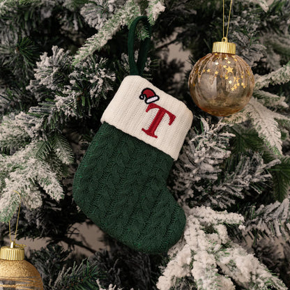 Green A-Z Letter Hanging Christmas Stockings Monogram Knitted Socks