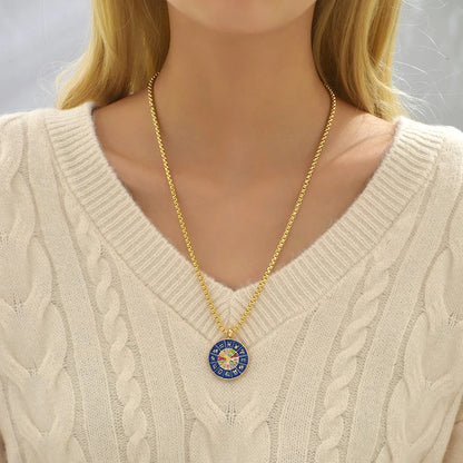 Zodiac Signs Necklace for Women Double Sided Pendant Collar Gold Color Stainless