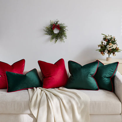 Velvet Christmas Cushion Cover Red Green Contrast Luxury Festive Home Decor