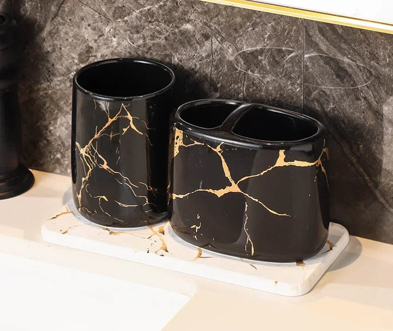 Ceramic Toiletries Bathroom Set Marble Porcelain