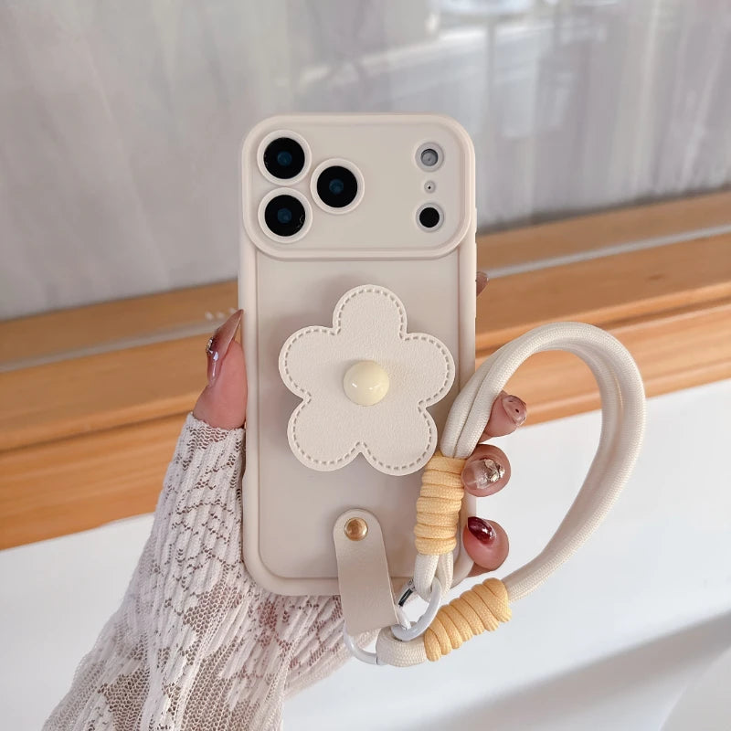Cute Little Flower Pattern Phone Case For iPhone 17 16 15 14 13 12 11 Pro Max 16E 17E 17Air X XR XS With Detachable Strap Cover