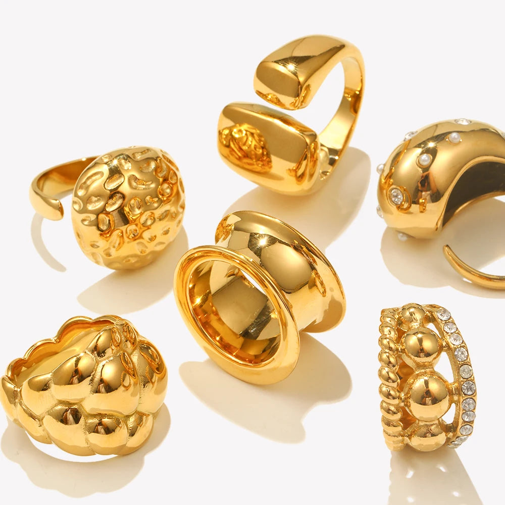 Fashion Smooth Geometric Cloud Water Drop Ring 18K Gold Plated Decoration 316L Stainless Steel Women Jewelry