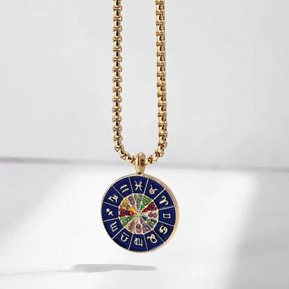 Zodiac Signs Necklace for Women Double Sided Pendant Collar Gold Color Stainless