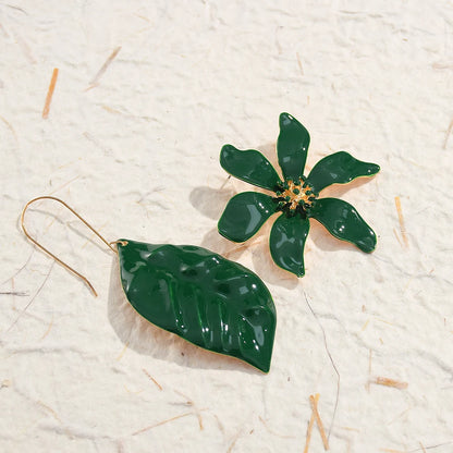 Metal Green Plant Earrings For Women