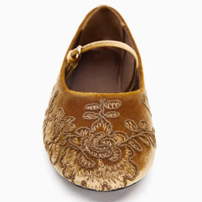 Embroidered Designer Ballet Flats Women Velvet Round