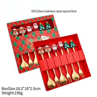 Christmas Set Stainless Steel Creative Cartoon Knife Fork Spoon 2/4/6pcs Set Holiday