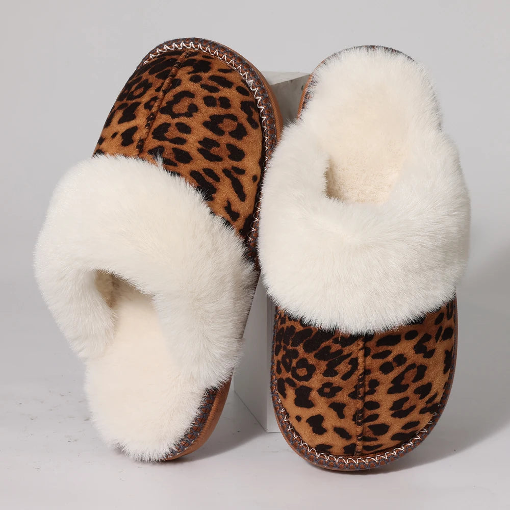 Fur Collar Fluffy Winter Slippers Indoor Outdoor