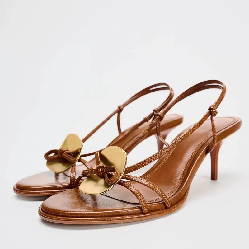 Elegant Metal Decoration Thin Heels Sandals