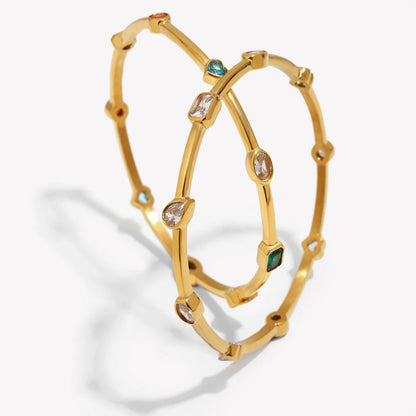 Colorful CZ Bracelet 18K Gold Stainless Steel Waterproof Bracelet Hypoallergenic Bohemian Bangle Women Jewelry