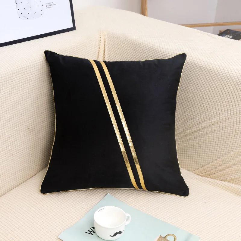 Cushion Cover 45x45cm Decorative Case With Gold Leather Gray Beige