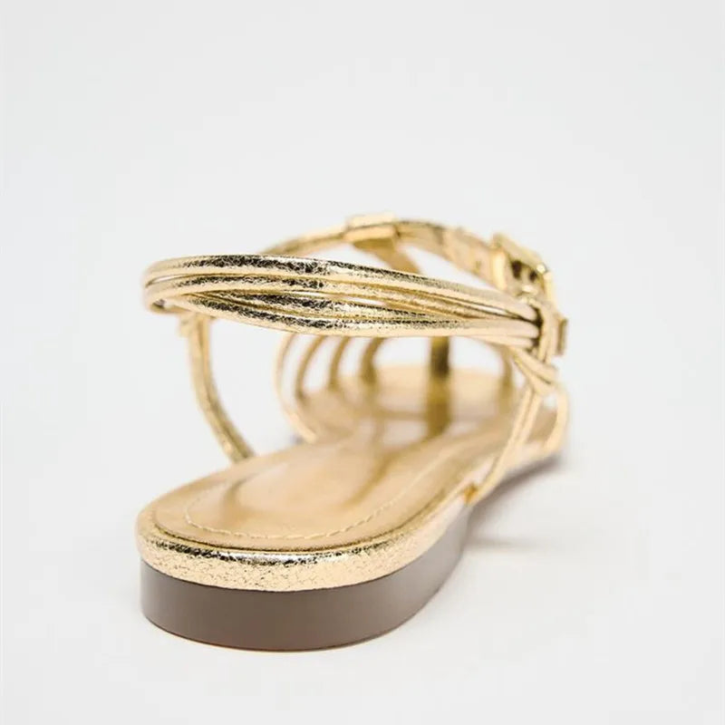 Gold Flat Sandals Women