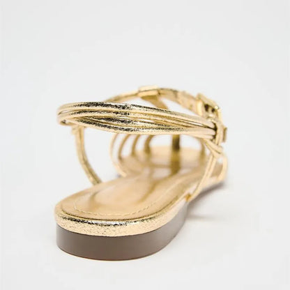 Gold Flat Sandals Women