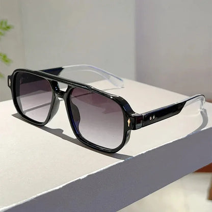 New Vintage Double Bridges Square Sunglasses Fashion Rivets Ocean Lens UV400 Eyewear Women Trending Traveling Sun Glasses