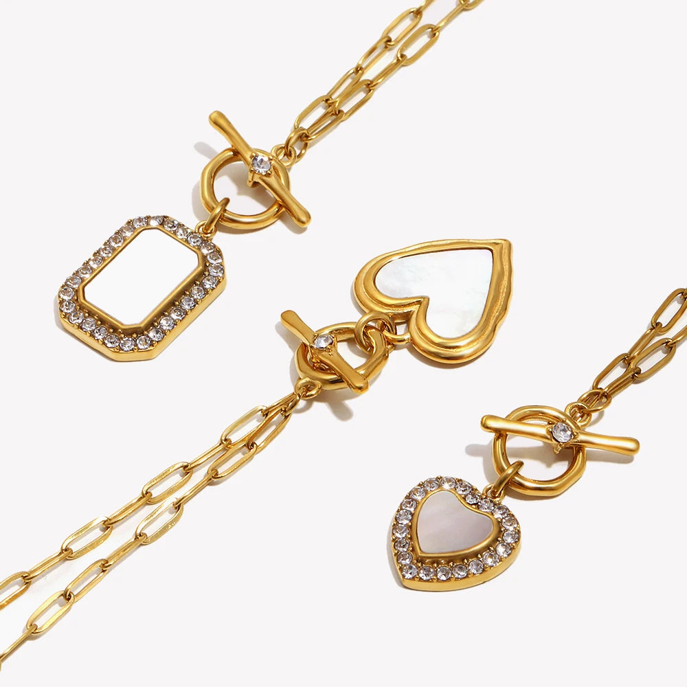 Heart Pendant OT Clasp Necklace 18K Gold Plated Stainless Steel Necklace For Women Vintage Hypoallergenic Jewelry