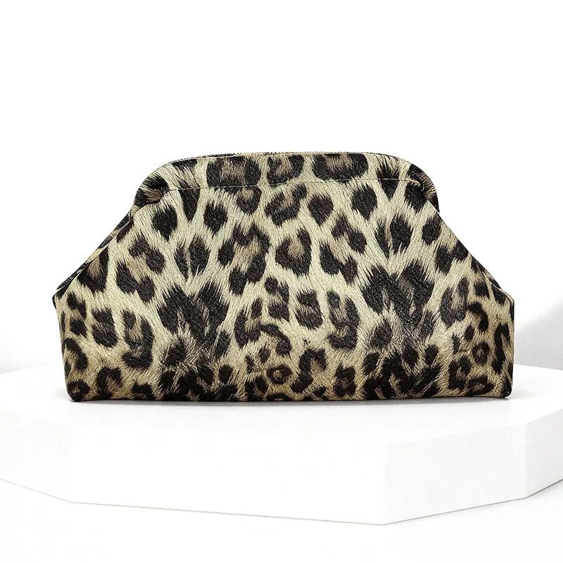 Vintage Leopard Print Clutch Bag Trend Women's Soft Pleated Large Capacity Multi-functional Portable Storage Retro Style
