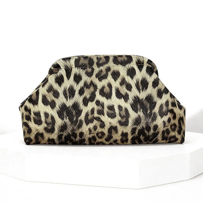 Vintage Leopard Print Clutch Bag Trend Women's Soft Pleated Large Capacity Multi-functional Portable Storage Retro Style