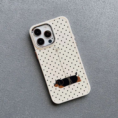 Vintage Dachshund Black Polka Dot Print Silicone Phone Case For iPhone 16 15 14 Pro Max Plus 13 12 11 Pro Max XR XS X Covers