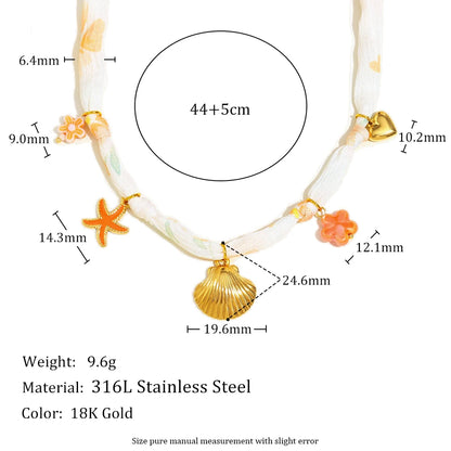 New Fashion 18K Gold Plated Ribbon Flower Starfish Fossil Shell Sun Pendant Necklace Stainless Steel Neck Jewerly
