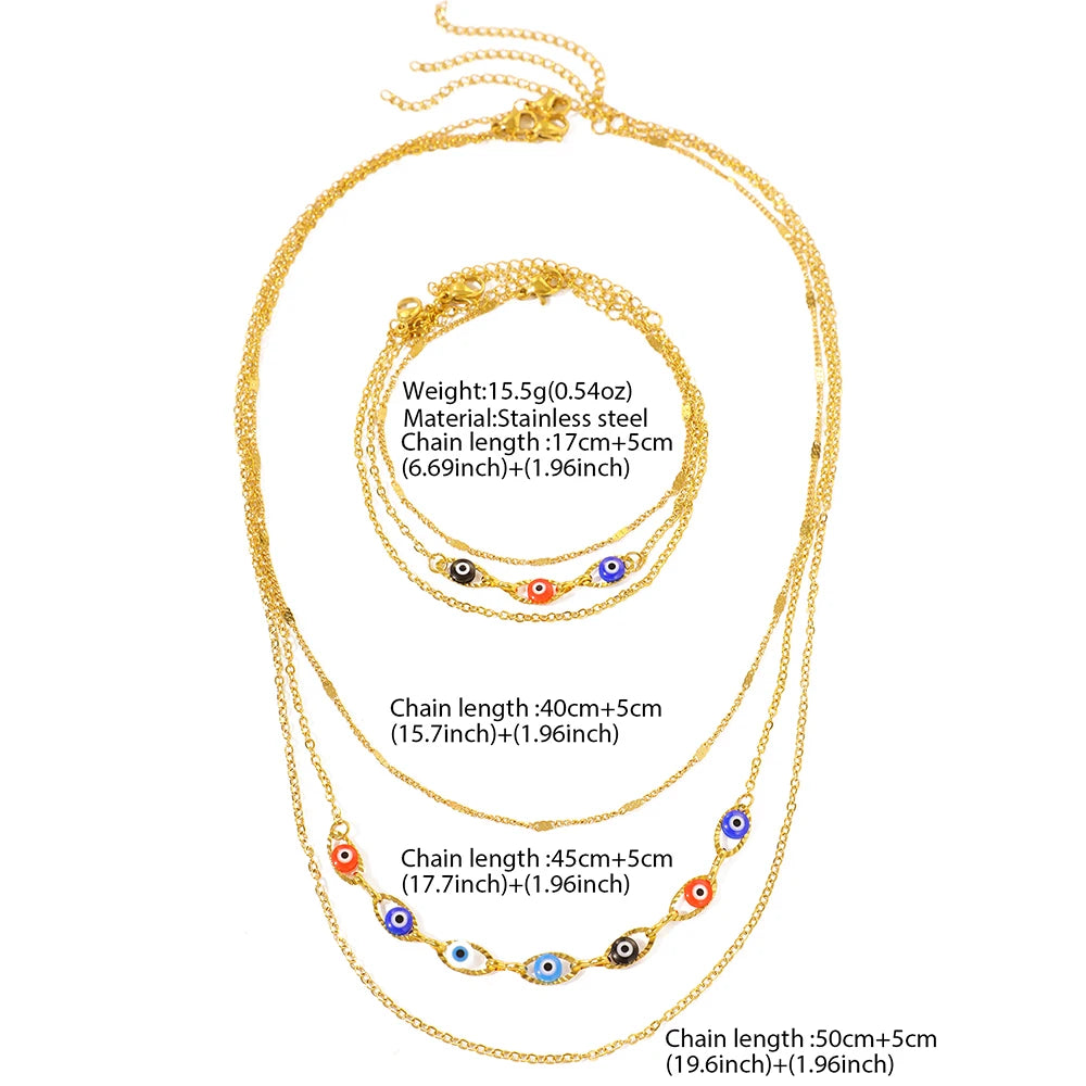 Steel Jewelry Set Layers Fashion Chain Inlaid Colorful Small Eye Design Exquisite Jewelry Set For Women