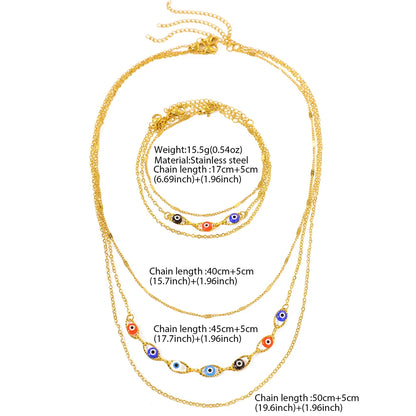 Steel Jewelry Set Layers Fashion Chain Inlaid Colorful Small Eye Design Exquisite Jewelry Set For Women