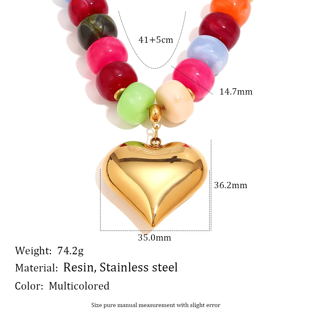 Heart Pendant Necklace Waterproof Stainless Steel Chunky Necklace For Women