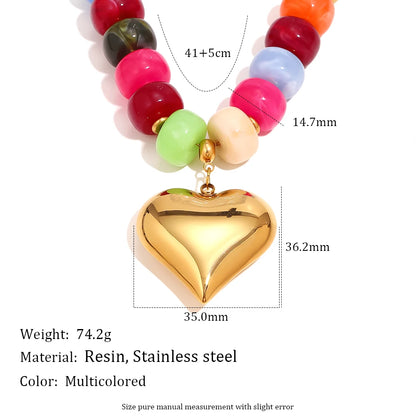 Heart Pendant Necklace Waterproof Stainless Steel Chunky Necklace For Women