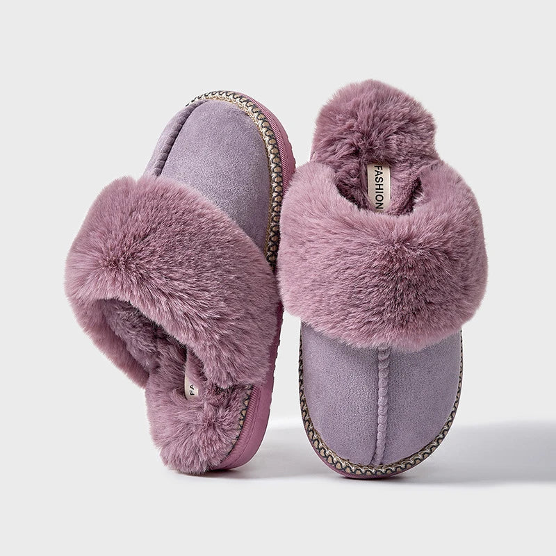 Fur Collar Fluffy Winter Slippers Indoor Outdoor