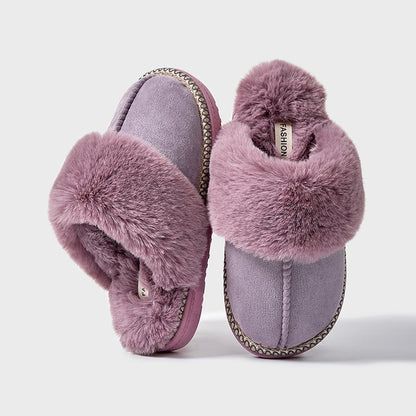 Fur Collar Fluffy Winter Slippers Indoor Outdoor