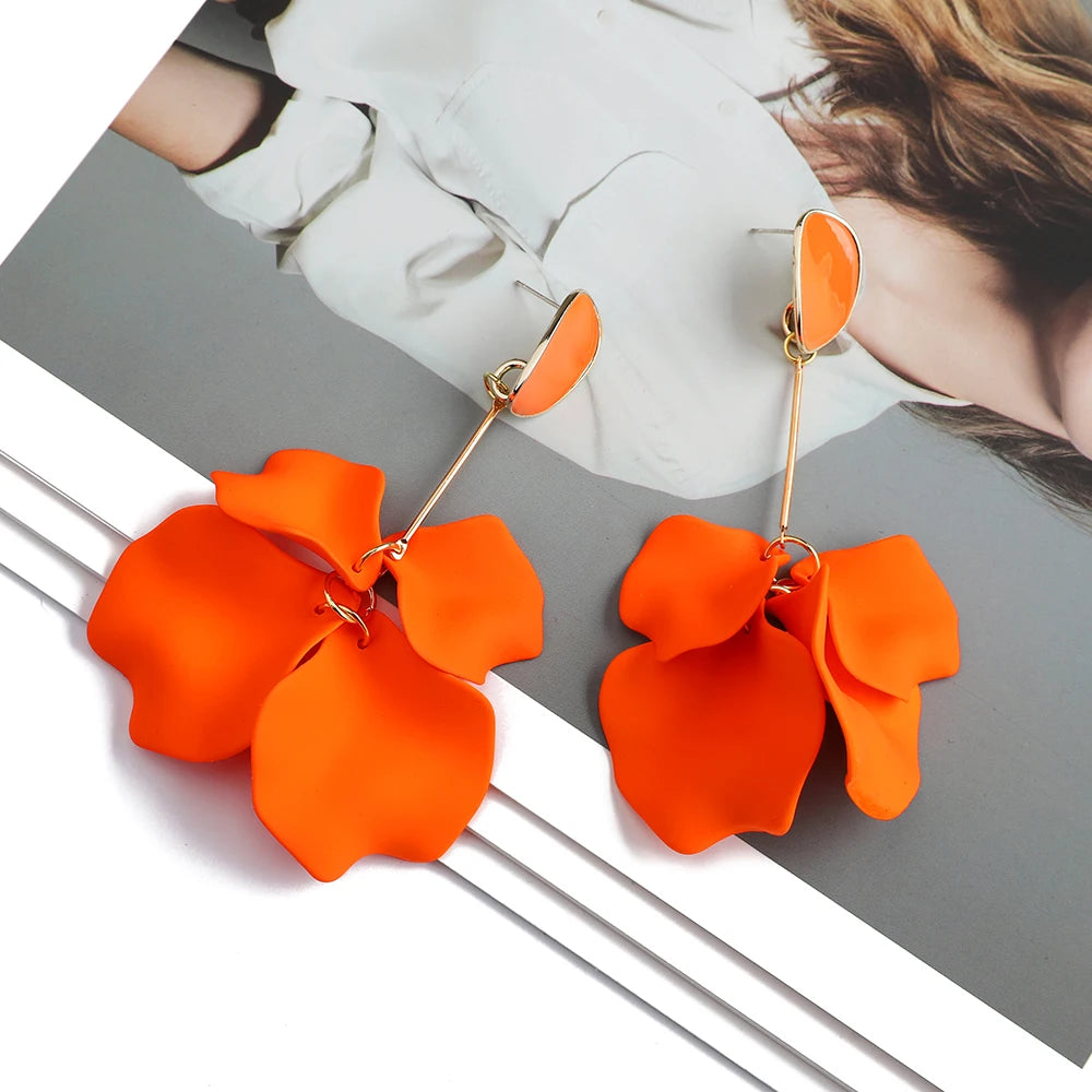 Romantic Sweet Acrylic Petal Long Dangle Drop Earrings For Women Girl Trend Luxury Fairy Grunge Pendant Jewelry Accessories