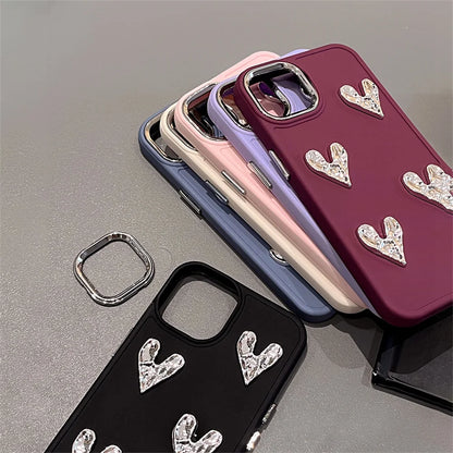 Sliver Love Heart Case For iPhone 13 12 11 14 15 16 Pro XS MAX 8 Plus