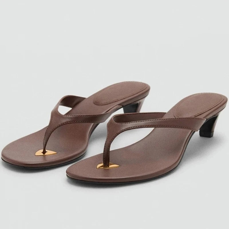 Heel Flip Flops Women High Heeled Sandals Brown