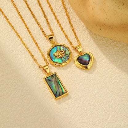 Summer Waterproof Necklace for Women,Nature Abalone Shell Heart Square Round Shape Pendant Statement Jewelry