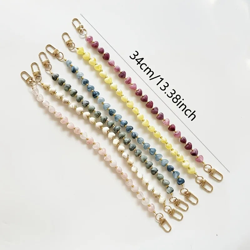 Fashion Acrylic Mobile Phone Chain Love Heart Pendant Beaded Telephone For Women
